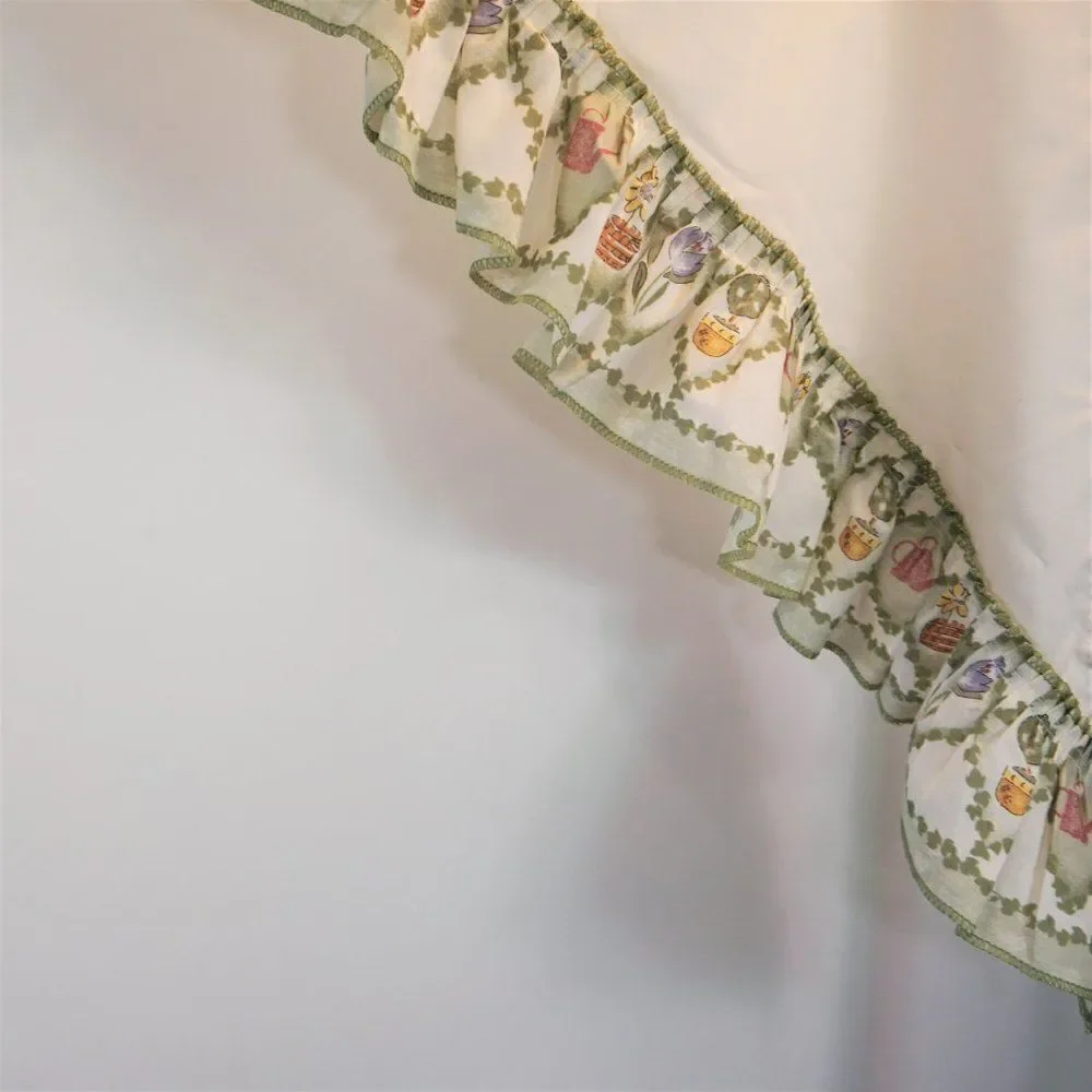 Kitchen Window Valance Ruffled Swag Potted Flower Print Farmcore Cottagecore